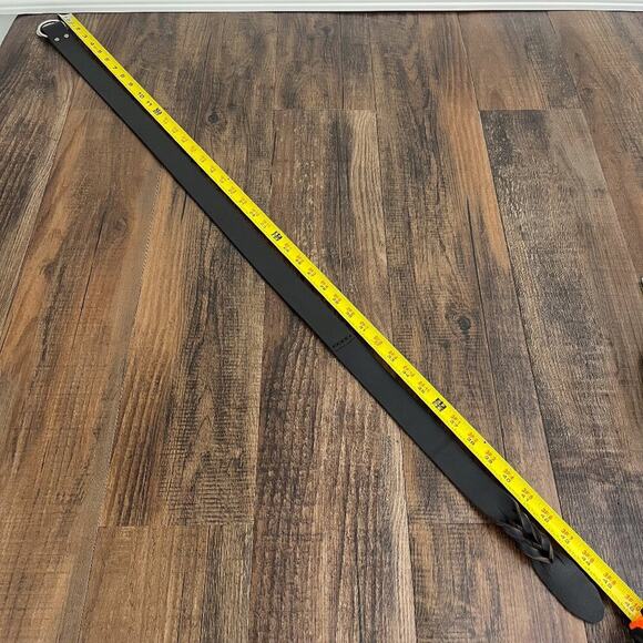 Gap Double O Ring Leather Cinch Belt Woven Leather Detail Size Large Black - Picture 9 of 15